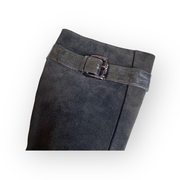 Michael Kors ♔ Croc Embossed Buckled Tall Heeled Boots Boot ♔ Black Suede ♔ 6M ♔ - Picture 8 of 16